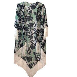 Floral Fringe Kimono Cardigan By San Joy